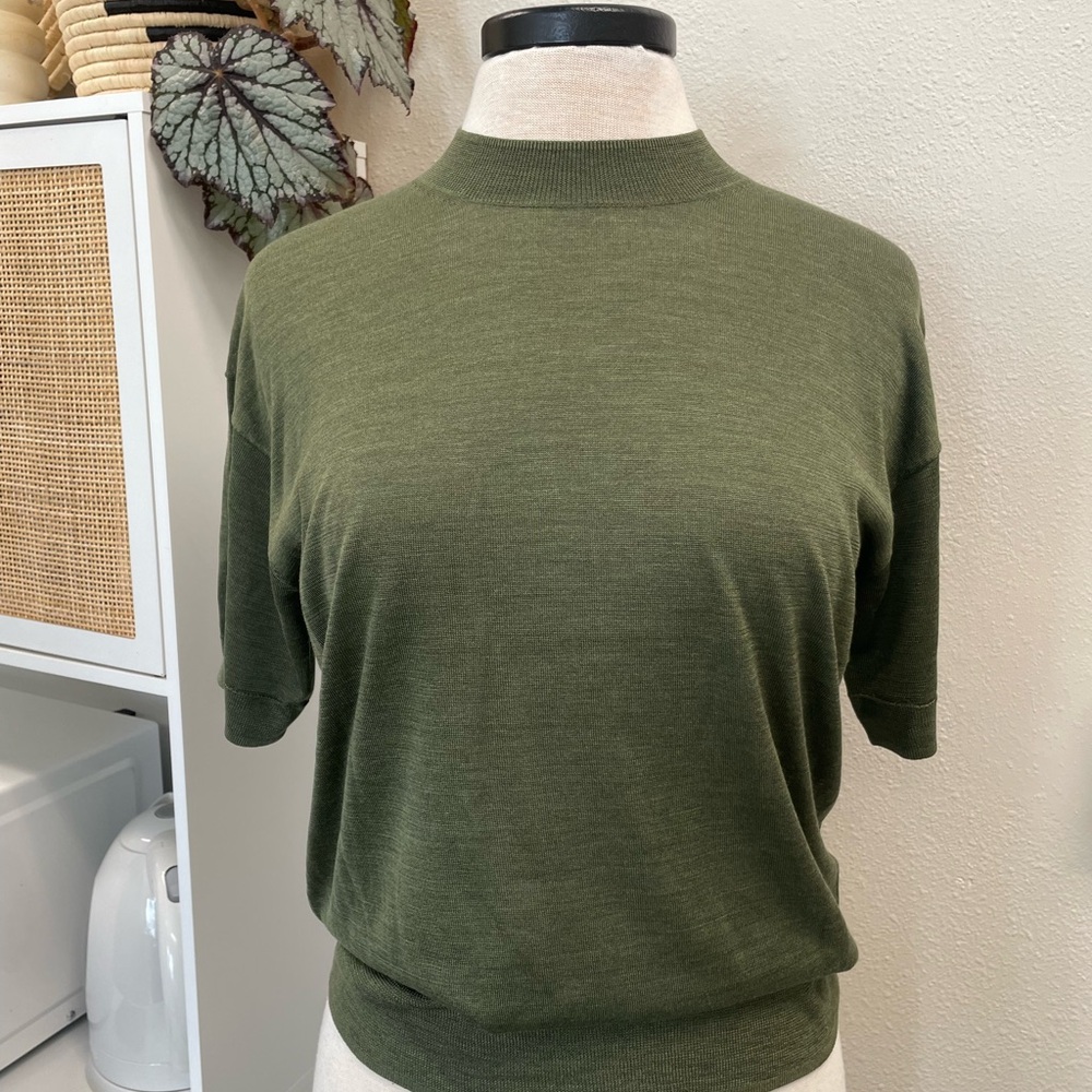 Theory Mockneck green silk top